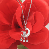 Silver Half Moon With Hanging Beads Pendant With Chain